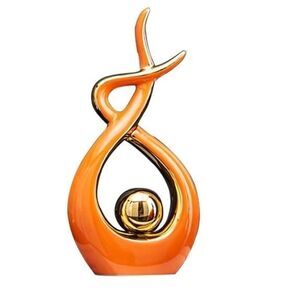 Ceramic Sculpture Art Home Decor in Orange  And Gold Modern Minimalistic NWT